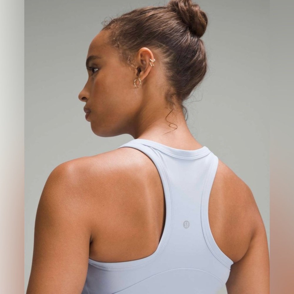 Align Waist-Length Racerback Tank Top. Blue Linen. New With Tags. Retired Color